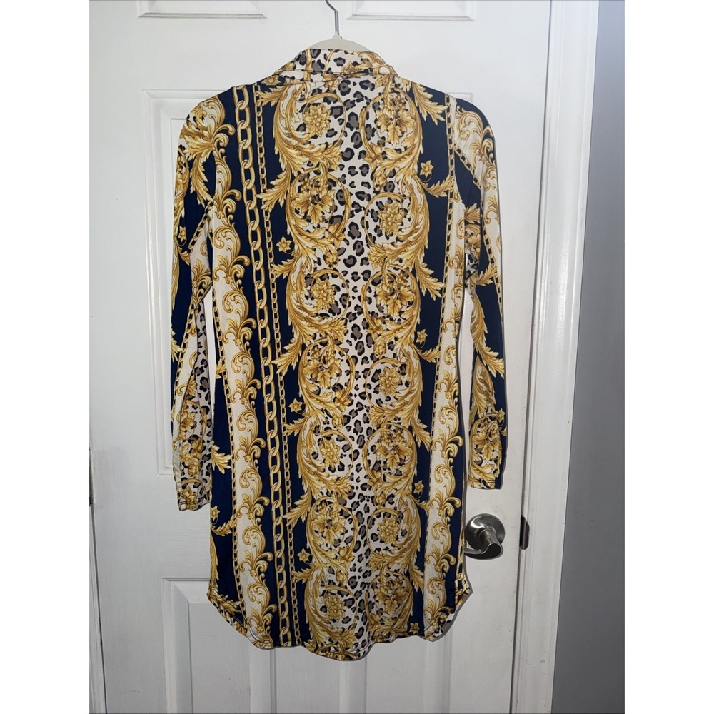 Timing Los Angeles Women's Large Baroque Leopard Print Shirt Dress Gold Black - Picture 8 of 13